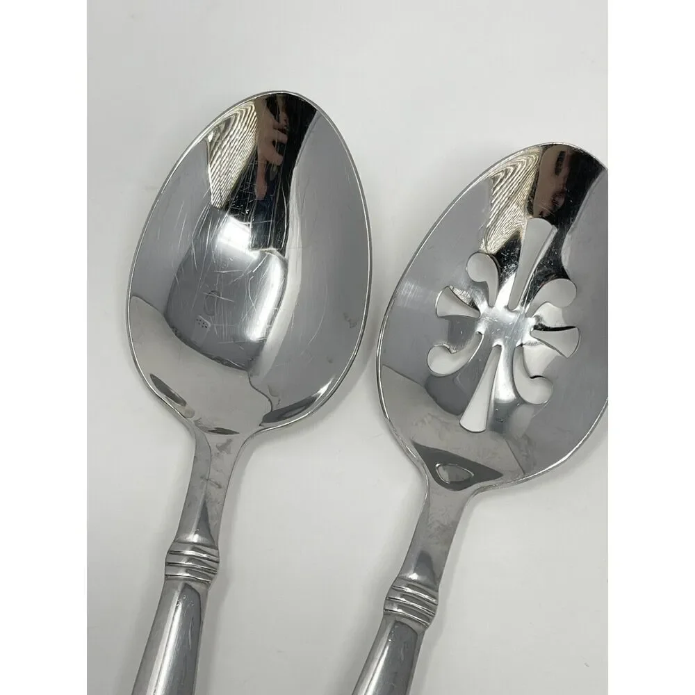 Wallace NAPOLI Glossy Serving Slotted Spoons 8 7/8” Stainless Flatware Set Of 2